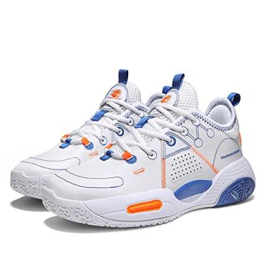 Imagem de Bolognifi Tênis de basquete masculino antiderrapante para caminhada, corrida ao ar livre, esportes e fitness Equipamento de basquetebol(White,43 BR)