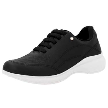 Imagem de Tênis Feminino Casual Usaflex Em Couro Calce Fácil (Preto, BR, Adulto, Numérico, 35)