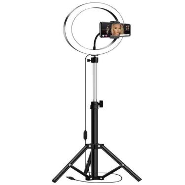 Imagem de Ring Light Iluminador Led Usb 10 Polegadas 26Cm Com Suporte Tripé 2 Metros