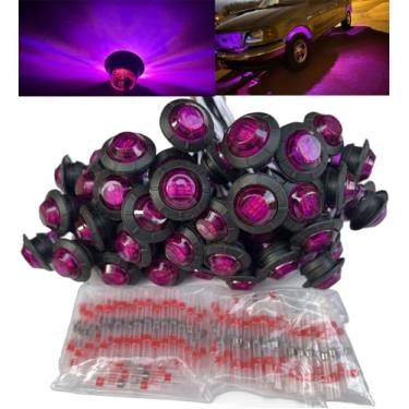 Imagem de 50 peças 3/4 luzes marcadoras laterais roxo lâmpada pequena redonda âmbar LED marcador lateral indicador de seta luz de seta caminhão reboque ônibus Marine RV automóveis mesa plana com conectores de