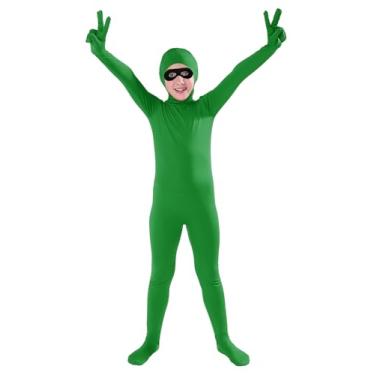 Imagem de Full Bodysuit Fantasia infantil Zentai com elastano aberto, Verde, Small