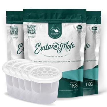 Imagem de Kit Antimofo Evita Mofo 3kg + 5 Potes Econômico | Cloreto de Cálcio Premium Contra Umidade, Mofo e Odores – Proteção para Armários, Roupas e Sapatos