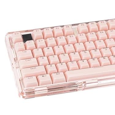 Imagem de GEKUCAP Teclas transparentes rosa, capa de teclado personalizada translúcida, conjunto de teclas de geleia de cristal de perfil MDA compatível com 61/68/84/87/98/100 ANSI Layout MX Switches Teclado