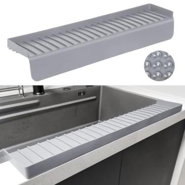 Imagem de Protetores de borda de pia de silicone - acessórios multifuncionais, protetor de respingos e tapete de drenagem para cozinha, pia de banheiro, aço, granito, bancadas de quartzo (cinza, 10 x 61 cm)