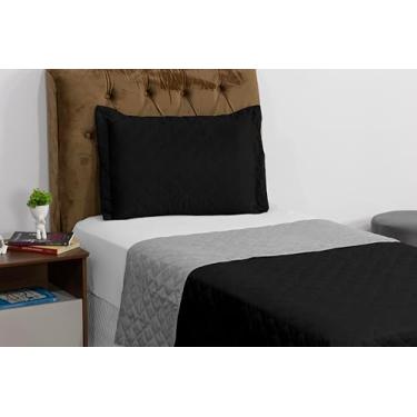 Imagem de Colcha Solteiro Dupla Face Vegas – Kit 3 Peças (Colcha + Lençol Elástico + Fronha) – Tecido Reversível Moderna – Lavável - Cobre leito cama Box (Preto/Cinza)