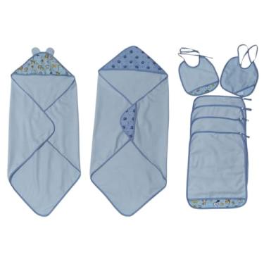 Imagem de Kit Enxoval Bebê Maternidade 8 pçs 2 Toalhas banho 4 Toalhas boca 2 Babadores Poliéster Atoalhado (Azul, médio)