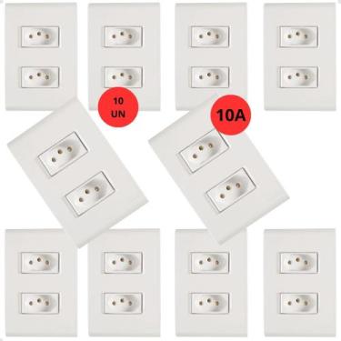 Imagem de Kit 10 Tomada Dupla 10A Tramontina Liz Branca, Branco