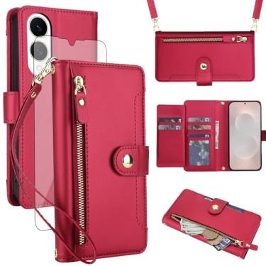 Imagem de Asuwish Capa de celular para Samsung Galaxy S25 Edge com zíper carteira, com protetor de tela de vidro temperado e alça de pulso transversal, suporte para cartão de crédito S25Edge 25S S 25 25Edge