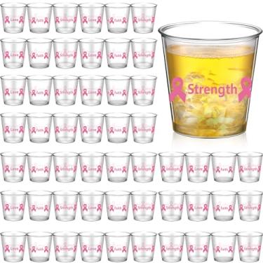 Imagem de Nuogo 100 peças descartáveis ​​copo de dose para festa de conscientização do câncer de mama a granel, 81 g de fita rosa de plástico mini copos de shot para evento de caridade suprimentos de festa