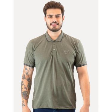 Imagem de Polo Guess Masculina Piquet Frisos Triangulo Bordado Verde Oliva Mescla-Masculino