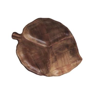 Imagem de Petisqueira Formato Folha C/ 3 Divisórias De Bambu 33x15.5cm