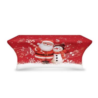 Imagem de Uorisanigo Linda toalha de mesa de Papai Noel boneco de neve de 1,8 m para decorações retangulares de Natal, toalhas de mesa elásticas para mesas dobráveis de 1,8 m, capa para decoração de festa de