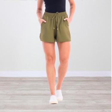Imagem de Shorts Básico Feminino Tecido Crepe Duna - Ju Ribeiro Ind, Verde musgo