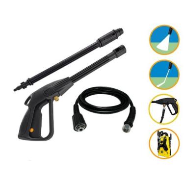 Imagem de Kit Mangueira Nylon 5mt Pistola Lança Karcher Prática Black - COMPATÍV