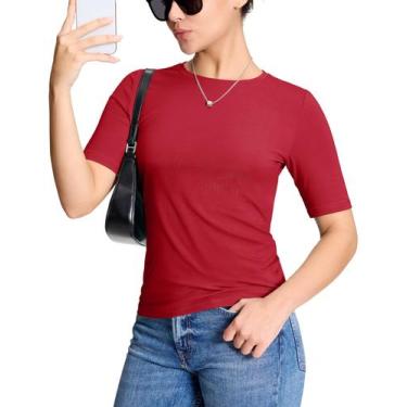 Imagem de Camiseta YUCOLEN Basic para mulheres de meia manga vermelha de verão