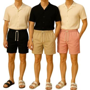 Imagem de Kit 3 Short Bermuda Linho Masculina Bolso Faca Mauricinho - Prime Star