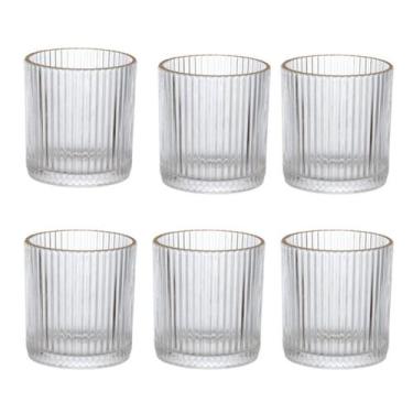 Imagem de Seis copos para whisky ou drinks com BORDA DOURADA 320ML - DAYHOME