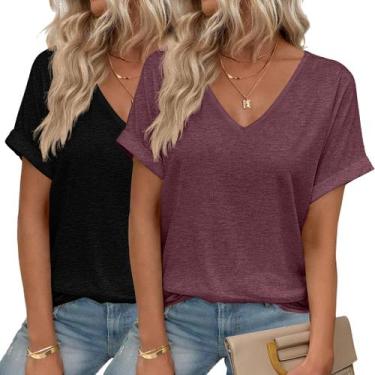 Imagem de Camisetas HOTOUCH Oversized para mulheres com decote em V e manga curt