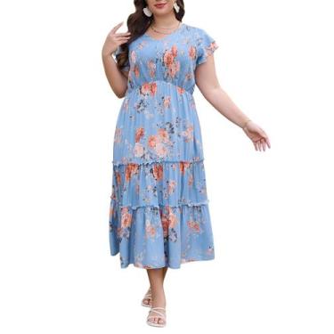 Imagem de Vestido maxi Keluummi Plus Size de verão para mulheres curvilíneas
