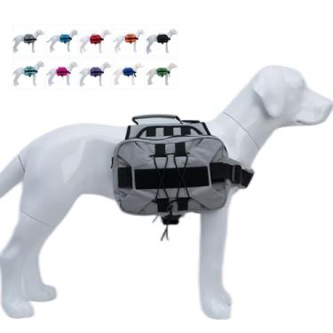 Imagem de Mochila grande para cães, bolsa de sela de caça ao ar livre, pacote para cães com bolsos laterais para cães pequenos, médios e grandes, pacote tático ajustável para cães, caminhadas, viagens, acampamento, treinamento cinza M