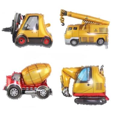 Imagem de 4Pcs Construction Balloons Excavator Balloon Dump Truck Foil Balloon Forklift Mixer Truck Crane Balloon for Boys Construction Birthday Party Supplies, DIY Construction Vehicle Party Decorations