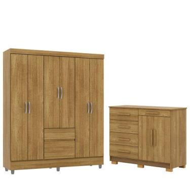 Imagem de Guarda-Roupa 6 Portas Ideval com Cômoda Sapateira Sirios Nature/Brisa 