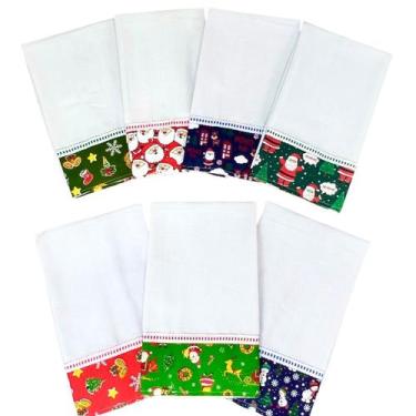 Imagem de Kit 10 Pano De Prato Barrado Tricoline Estampa De Natal - DRKZA