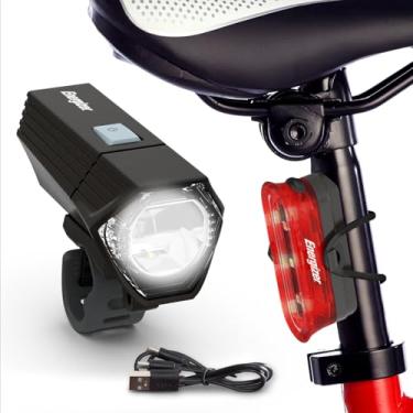 Imagem de Energizer Luz de bicicleta recarregável, resistente à água IPX4, design compacto e leve, clipe frontal e luz LED traseira para visibilidade