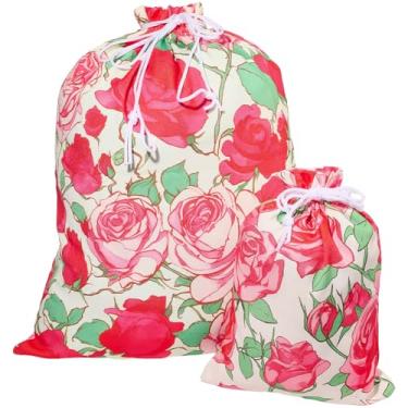 Imagem de CREATCABIN 2 tamanhos sacos de cordão rosa grandes sacos de presente de tecido flores vermelhas impressas saco de embrulho para presente de casamento dia dos namorados embalagem lembrancinhas de festa