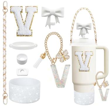 Imagem de Conjunto de acessórios de copo Stanley de 8 peças para copo Stanley Cup de 850 g 1,134 g com alça, incluindo tampa de palha e bota, tampa à prova de derramamento, pingente de alça, adesivo de iniciais