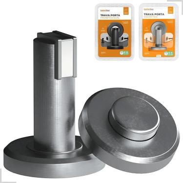 Imagem de Fixador Trava Porta Magnético Dual Piso Ou Prata Escovado