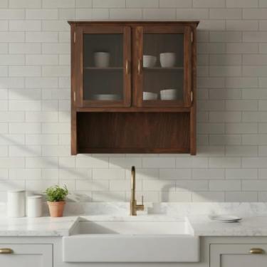 Imagem de Armário Aéreo 2 Portas De Vidro Oratório Madeira Maciça - Imbuia