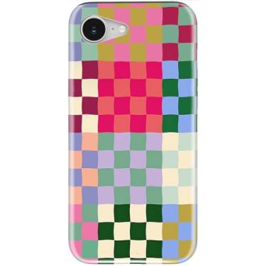 Imagem de STARVIP Capa fofa para iPhone 16e – Compatível com carregamento sem fio – Capa rígida de camada dupla + capa de silicone – Capa protetora estética moderna para mulheres – Tabuleiro xadrez patchwork