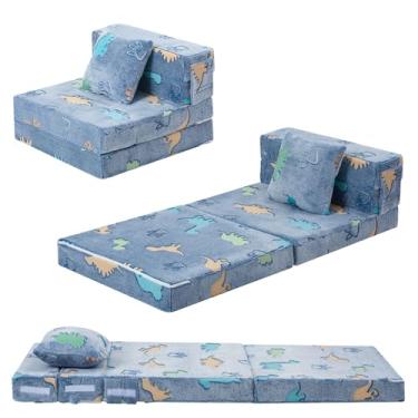Imagem de MeMoreCool Cadeira Futon Dobrável para Crianças, Sofá-Cama Brilhante Tri-Dobrável Colchão de Sofá Infantil Conversível, Sofá de Espuma para Sentar, Azul