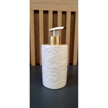 Imagem de Kit Banheiro Luxo em Concreto Texturizado Pedra – Bandeja Saboneteira Porta Escovas e Pote com Tampa Kit Lavabo Moderno e Elegante (Apenas saboneteira bico dourad,Natural)