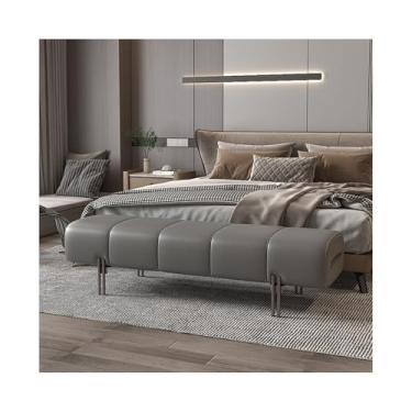Imagem de Banco para entrada, banco de cama, quarto, sofá frontal, couro, minimalista, vestiário, sofá, pacote macio, banco longo (cinza escuro)