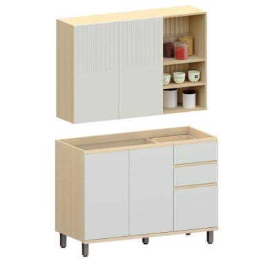 Imagem de Kit Armário Aéreo Com Nicho E Balcão De Pia 120 Cm Aurora Cinza Cristal Pet/cinza Cristal