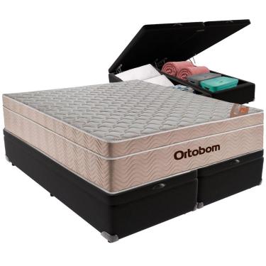 Imagem de Cama Box Baú Preto E Colchão Airtech Springpocket Molas Ensacadas Queen Ortobom
