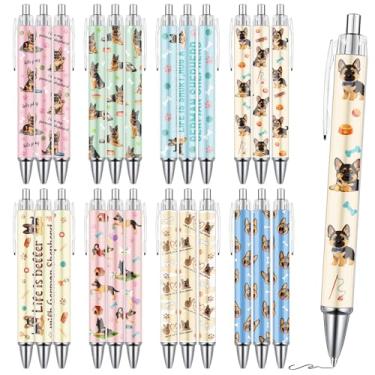 Imagem de Wxiben Canetas esferográficas de pastor alemão – Conjunto de 24 peças de canetas esferográficas de pastor alemão de desenho animado, retrátil e suave, presente para mulheres, homens, estudantes