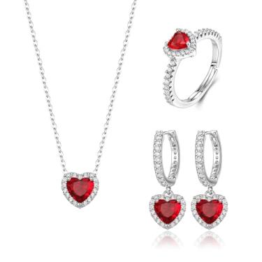 Imagem de EleQueen Colar com pingente de coração de amor, conjunto de anéis para mulheres, joias de zircônia cúbica de coração delicado presente para aniversário/dia dos namorados/dia das mães/Natal, Zircônia