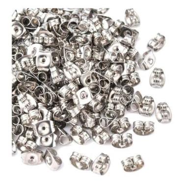 Imagem de Kit Tarraxa Aço Inoxidável para Brincos - Antialérgico - Kit com 20 peças