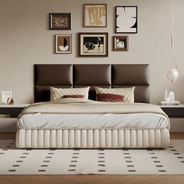 Imagem de MAQQL Cabeceira estofada Queen - encosto de cama, painéis de couro sintético marrom escuro, 60 x 30 cm cada, conjunto de 6 peças, design moderno de cabeceira queen, fácil de montar, perfeito para