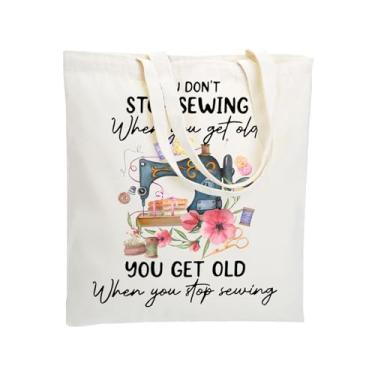 Imagem de WZJHCL Presente para amantes de costura, máquina de costura, sacola para mãe, reutilizável, sacola de mercearia, padrão de costura, bolsa de mão, colcha de presente, Bolsa de costura, Large