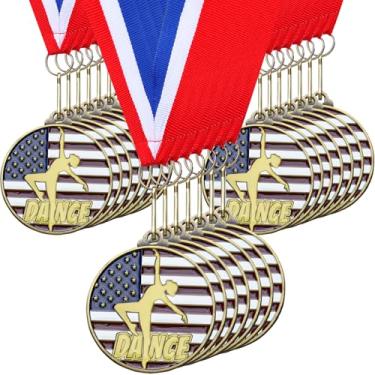 Imagem de Cunno 20 Medalhas de Prêmio de Dança Patriótica a granel Medalhão Acadêmico Dourado de 5 cm com Fitas de Pescoço Troféu de Metal Prêmio Presente para Torneios Competições Festa