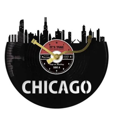 Imagem de Relógio de parede Retro Chicago Skyline Vinyl Disc 30cm - yiweisai