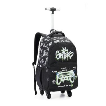 Imagem de Mochila de Rodinhas 360 Gamer Juvenil Meninos Preta Escolar - Denlex