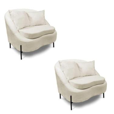 Imagem de Poltrona Decorativa Orgânica Pé De Metal Preto Kit 2 Zaya Bouclê C05 -