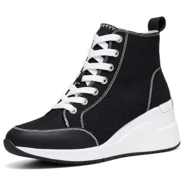 Imagem de Cestfini Tênis feminino de cano alto Graffiti, respirável, branco, preto, plataforma, cadarço, W143-preto, 38