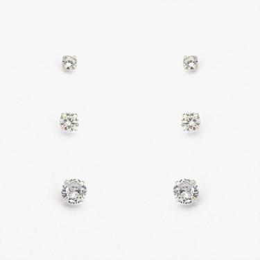 Imagem de Kit 3 Pares Brinco Cravejada Com Zircônia Prata 925 - Cristal