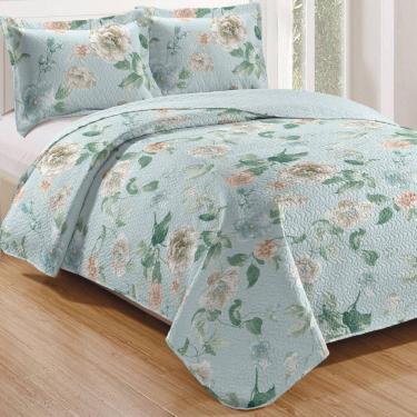 Imagem de Kit Cobre Leito Solteiro + 1 Porta-travesseiro Patchwork Jasmine - Blue